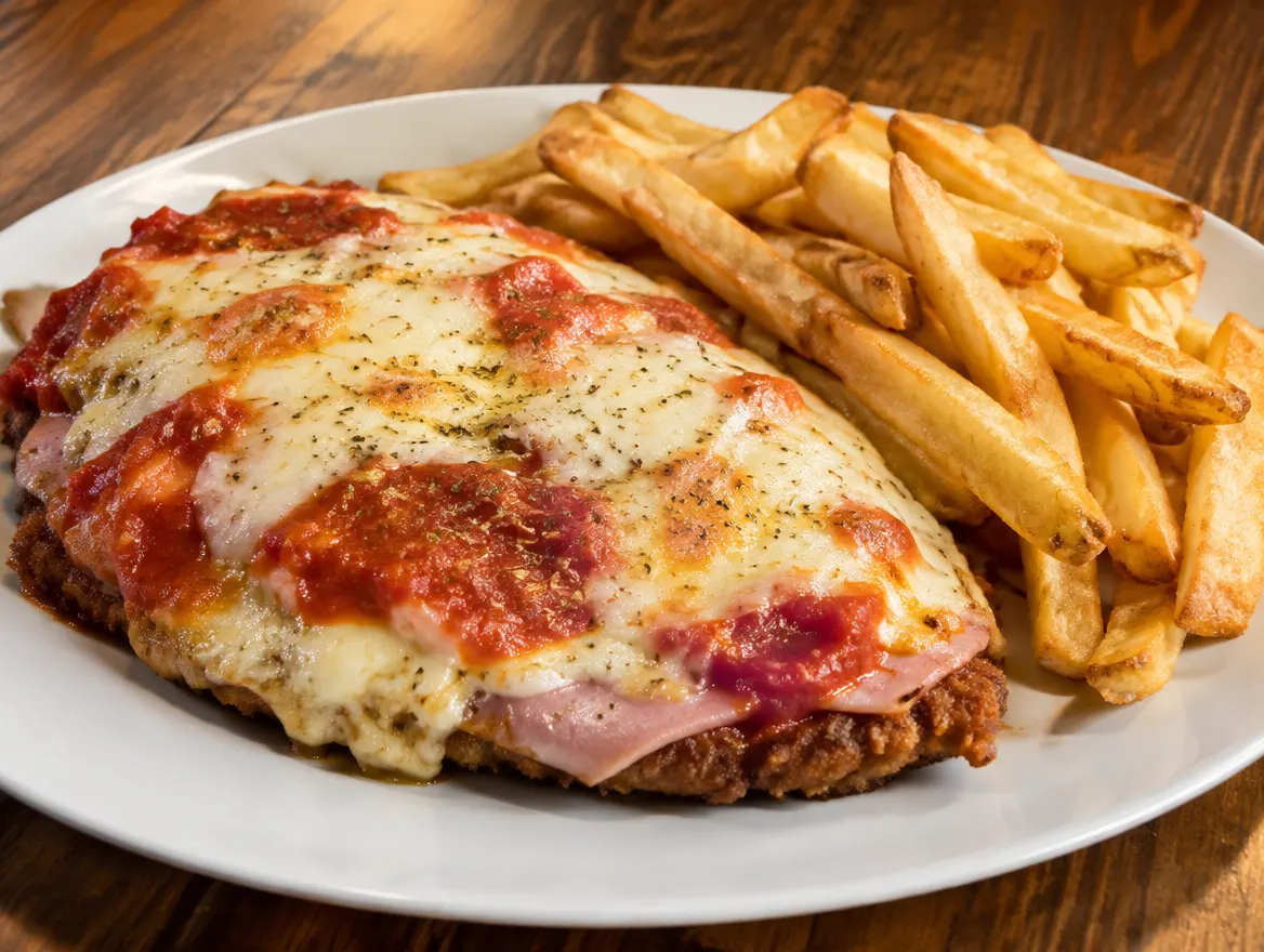 Milanesa napolitana con papas de Dulcinea, rotisería en Tres Arroyos